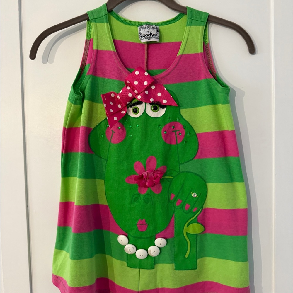 VTG Zoodles Top Neon Cute Frog Sleeveless Girls 7-8